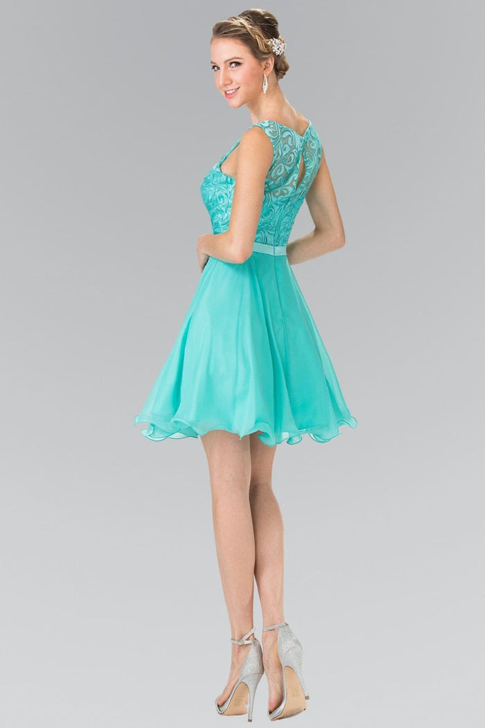 Short Lace Bodice Chiffon Dress by Elizabeth KGS2314