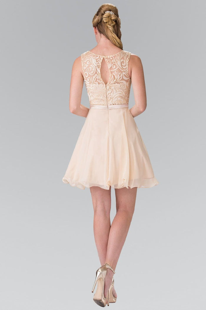 Short Lace Bodice Chiffon Dress by Elizabeth KGS2314