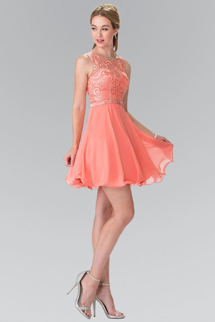 Short Lace Bodice Chiffon Dress by Elizabeth KGS2314