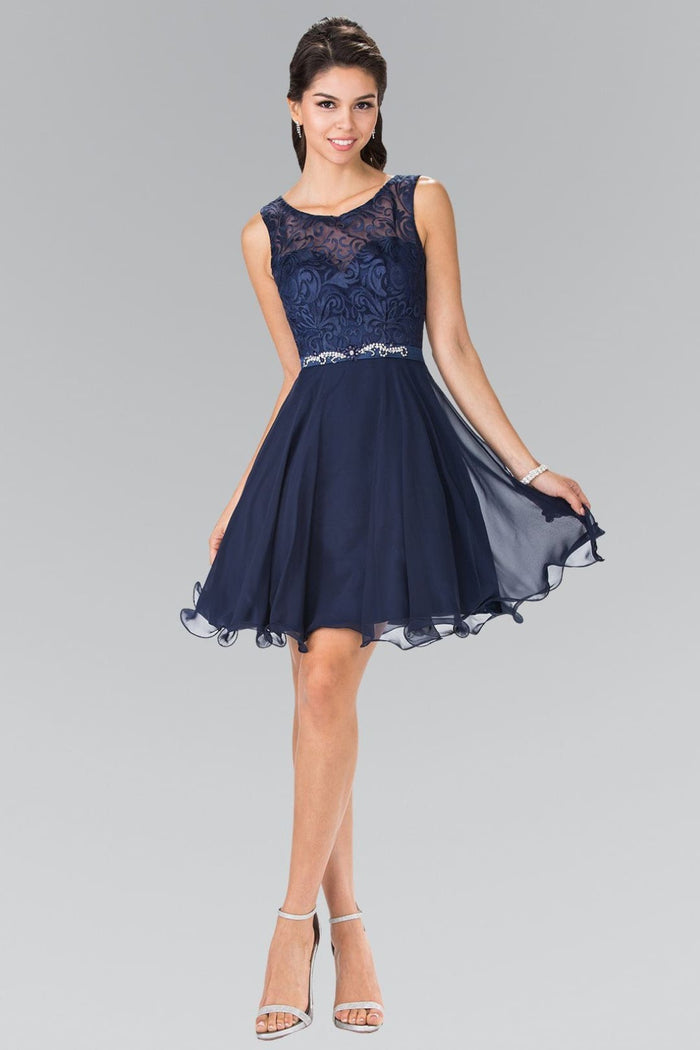 Short Lace Bodice Chiffon Dress by Elizabeth KGS2314
