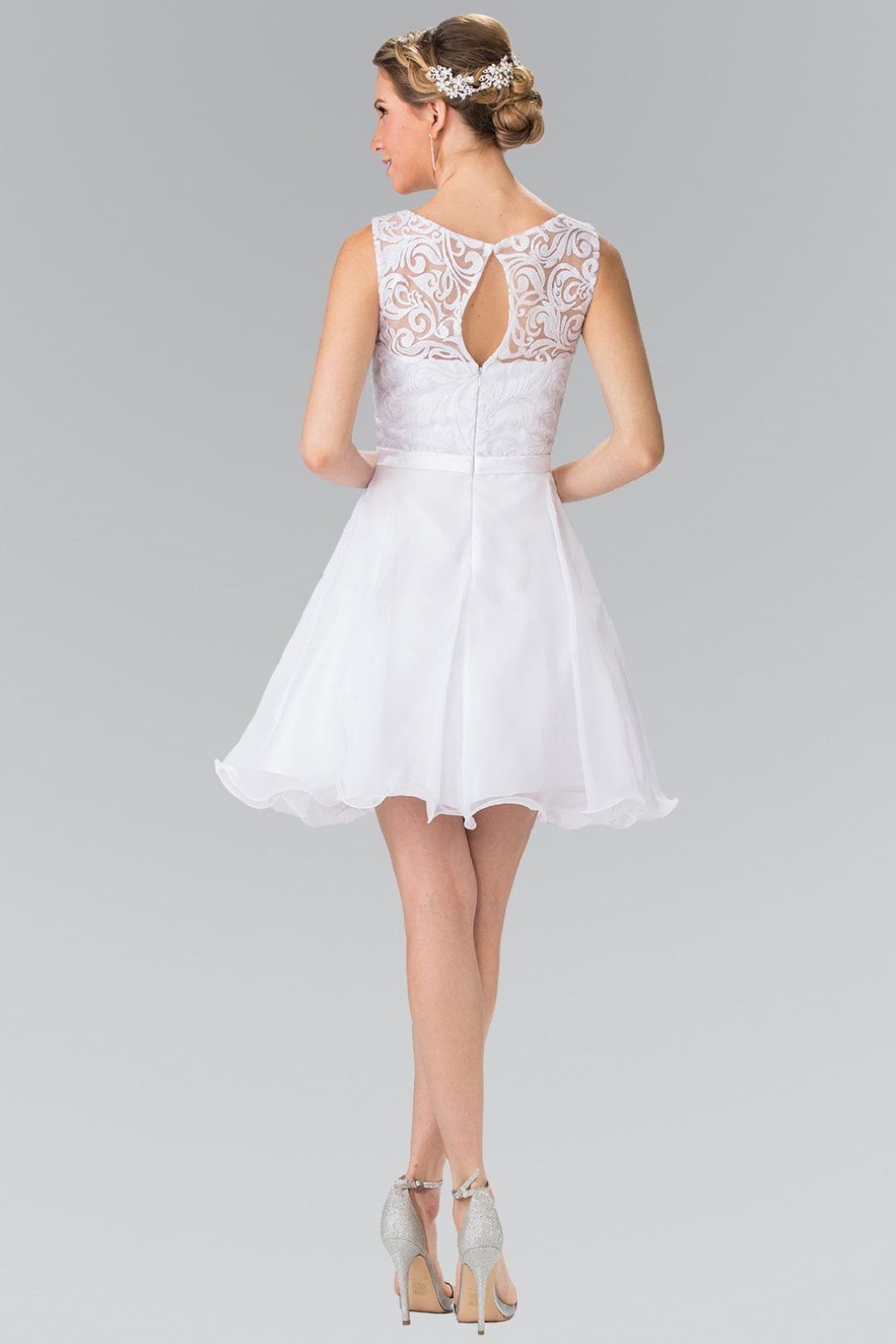 Short Lace Bodice Chiffon Dress by Elizabeth KGS2314