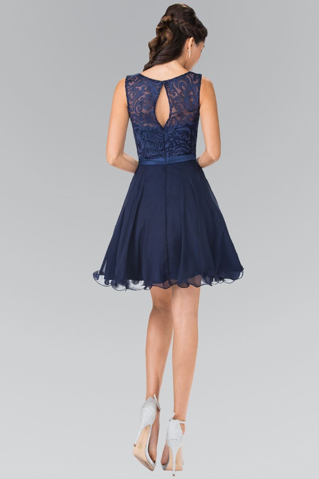 Short Lace Bodice Chiffon Dress by Elizabeth KGS2314