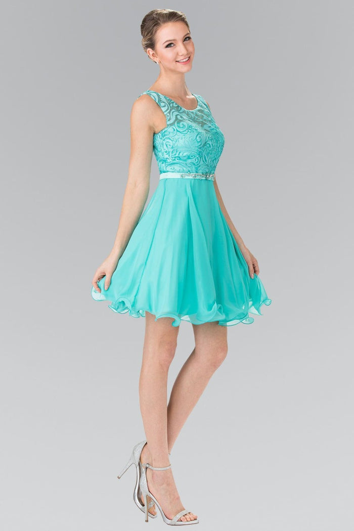 Short Lace Bodice Chiffon Dress by Elizabeth KGS2314