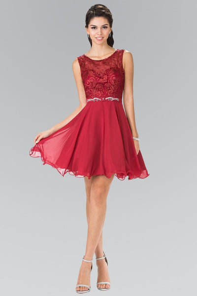 Short Lace Bodice Chiffon Dress by Elizabeth KGS2314