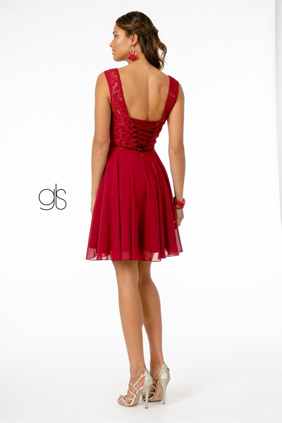 Short Lace Bodice Corset Back Dress by Elizabeth KGS2807