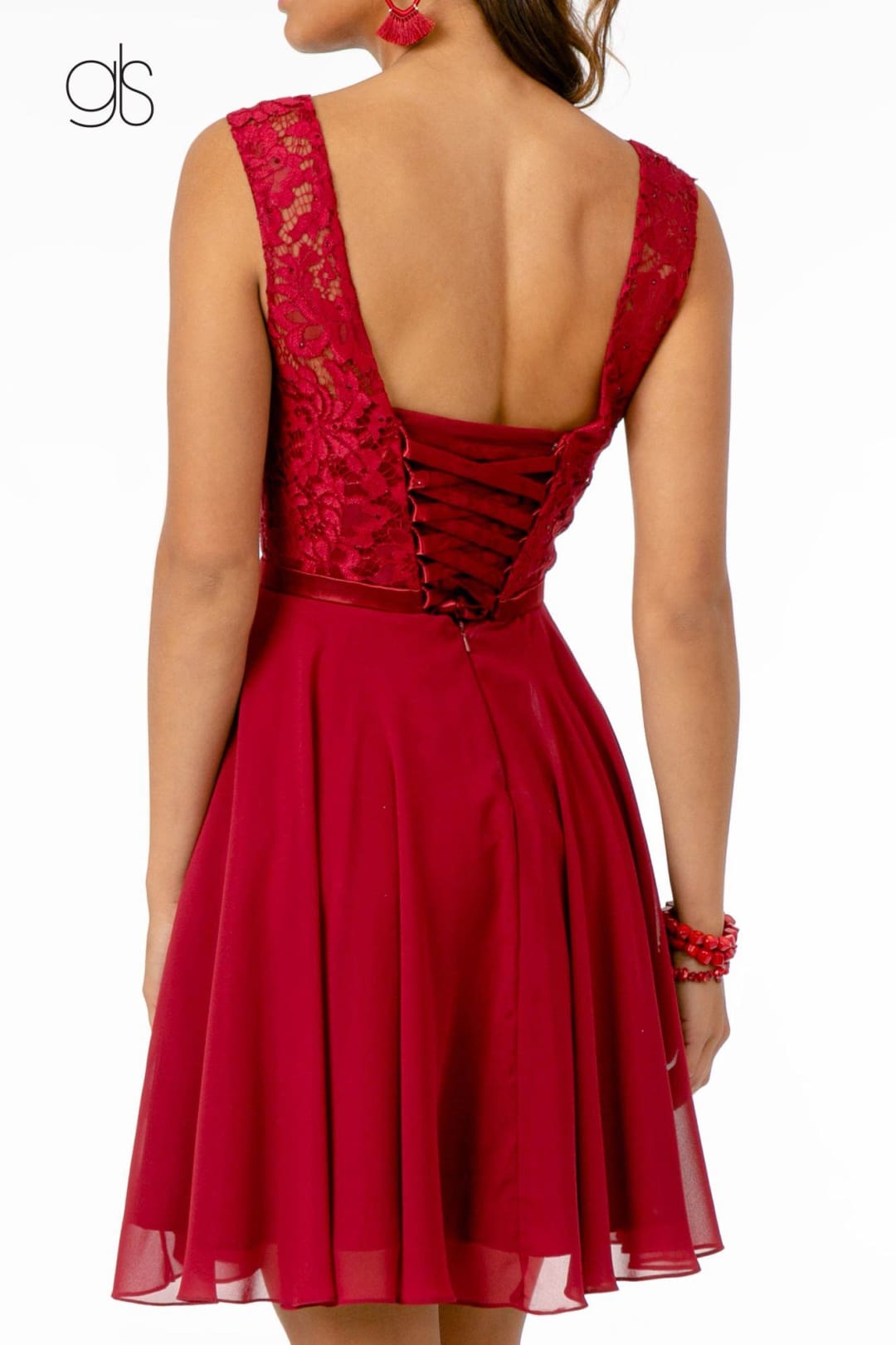 Short Lace Bodice Corset Back Dress by Elizabeth KGS2807