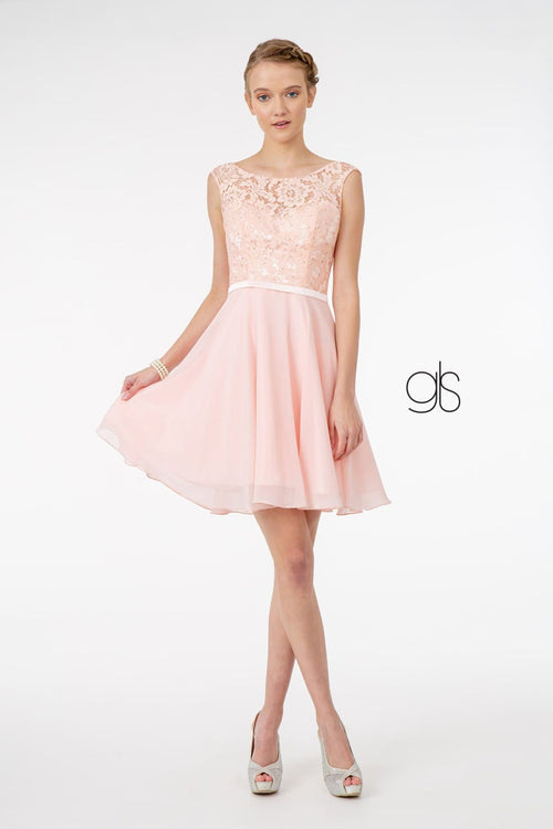 Short Lace Bodice Corset Back Dress by Elizabeth KGS2807