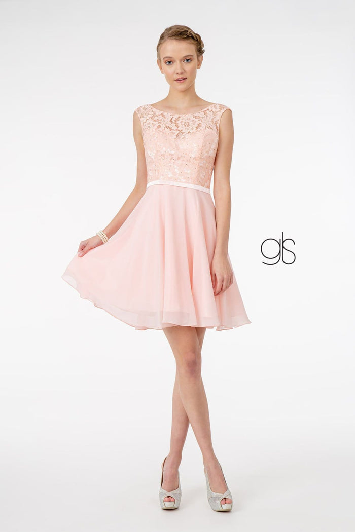 Short Lace Bodice Corset Back Dress by Elizabeth KGS2807