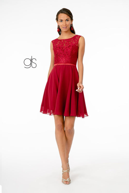 Short Lace Bodice Corset Back Dress by Elizabeth KGS2807