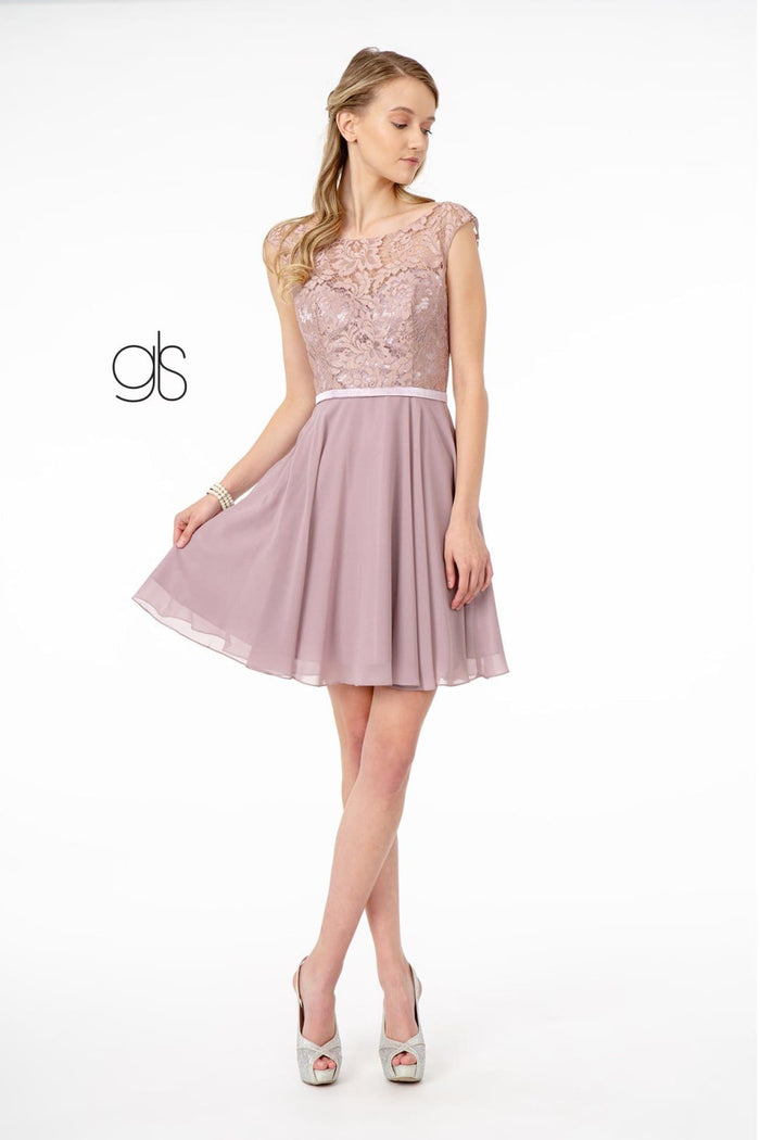 Short Lace Bodice Corset Back Dress by Elizabeth KGS2807