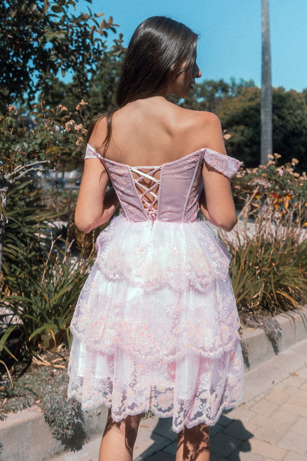 Short Off Shoulder Tiered Dress by Elizabeth KGS3506