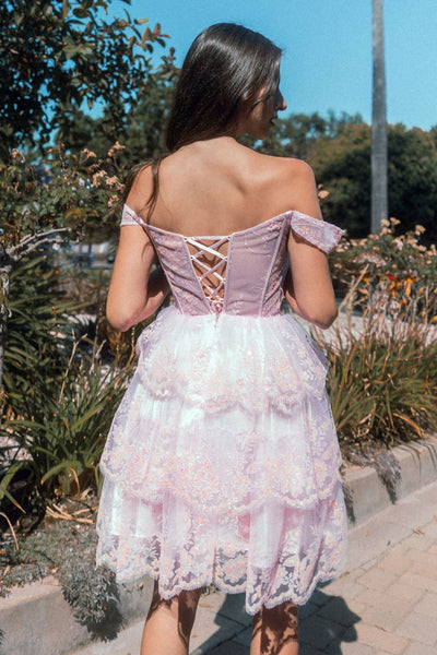 Short Off Shoulder Tiered Dress by Elizabeth KGS3506
