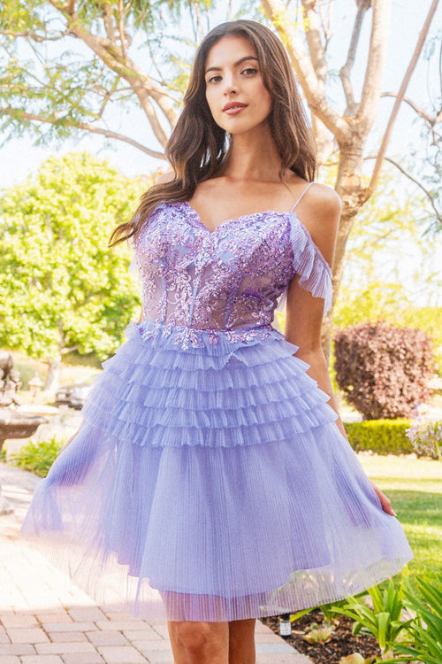 Short Off Shoulder Tiered Dress by Elizabeth KGS3511