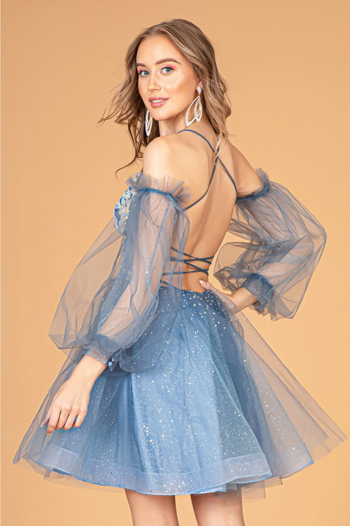 Short Puff Sleeve Dress by Elizabeth KGS3095