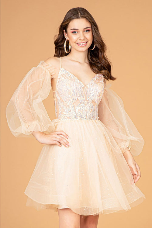 Short Puff Sleeve Dress by Elizabeth KGS3095
