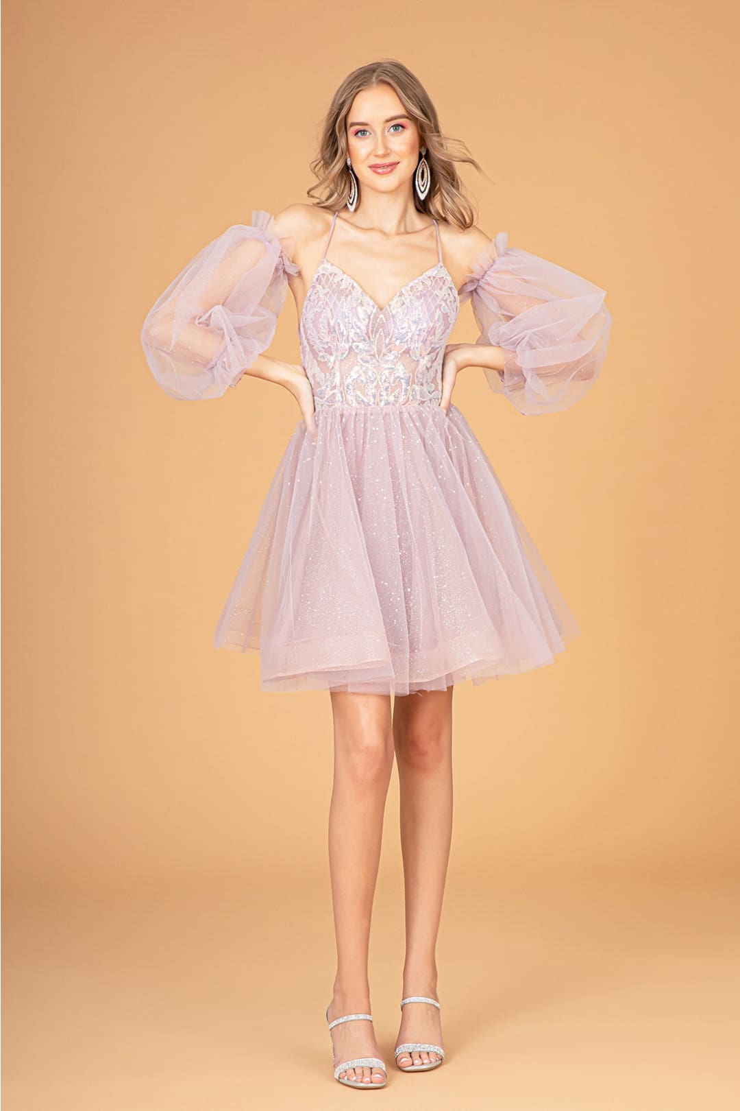 Short Puff Sleeve Dress by Elizabeth KGS3095