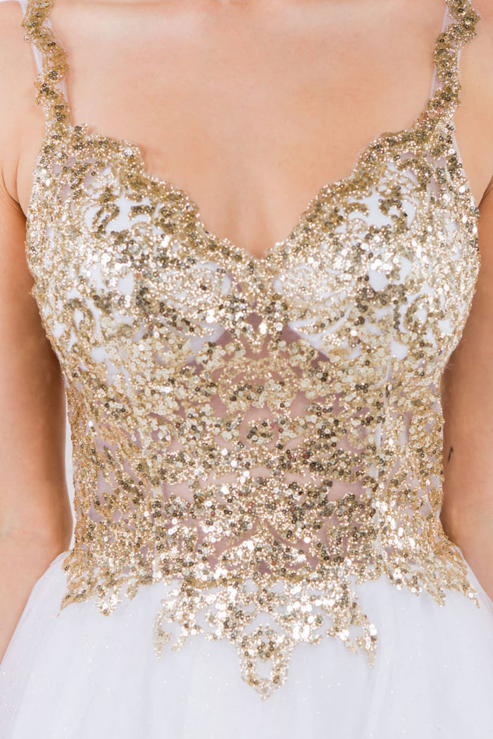 Short Sheer Bodice Glitter Dress by Elizabeth KGS1967