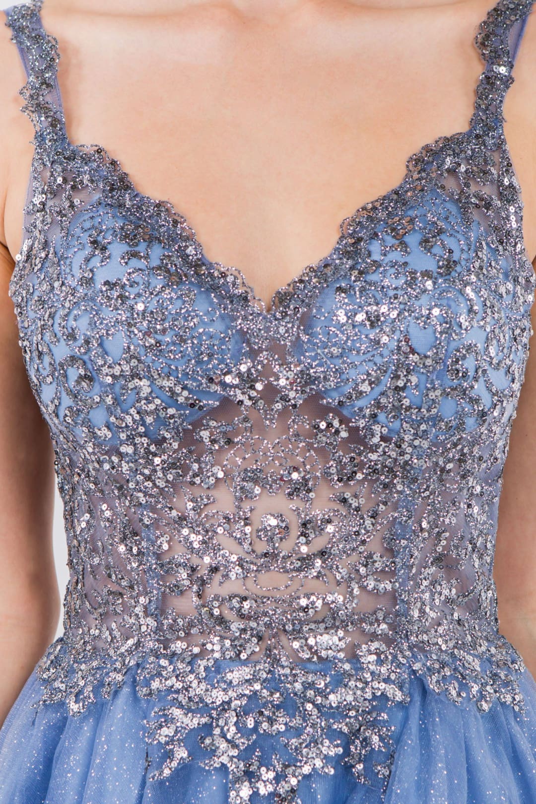 Short Sheer Bodice Glitter Dress by Elizabeth KGS1967