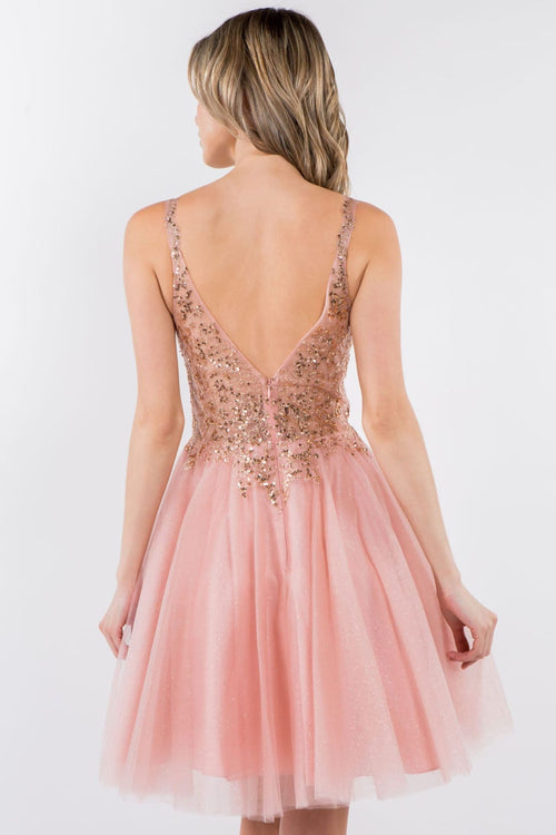 Short Sheer Bodice Glitter Dress by Elizabeth KGS1967