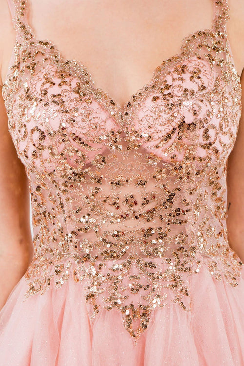 Short Sheer Bodice Glitter Dress by Elizabeth KGS1967