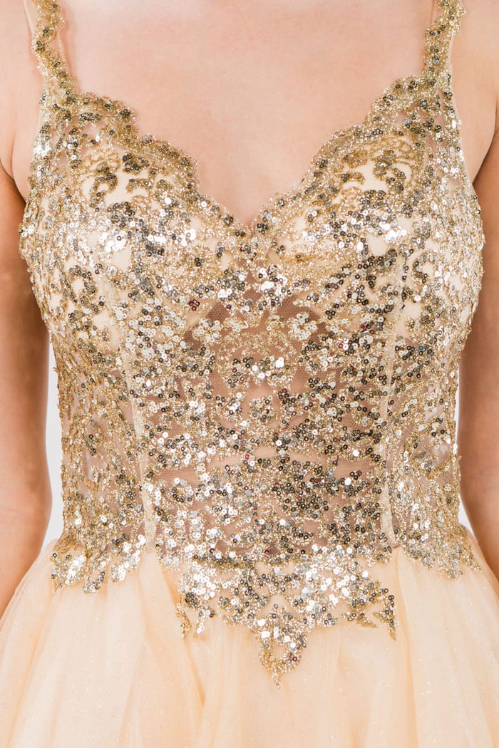 Short Sheer Bodice Glitter Dress by Elizabeth KGS1967