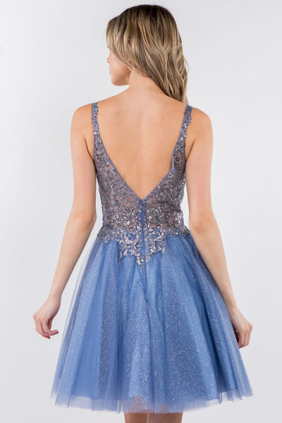 Short Sheer Bodice Glitter Dress by Elizabeth KGS1967
