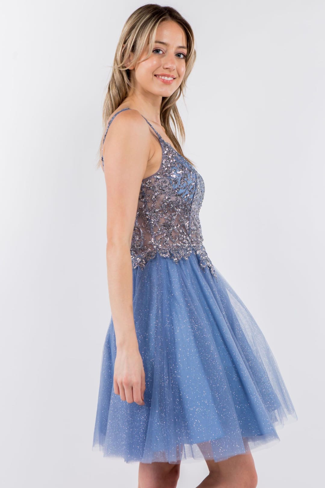Short Sheer Bodice Glitter Dress by Elizabeth KGS1967