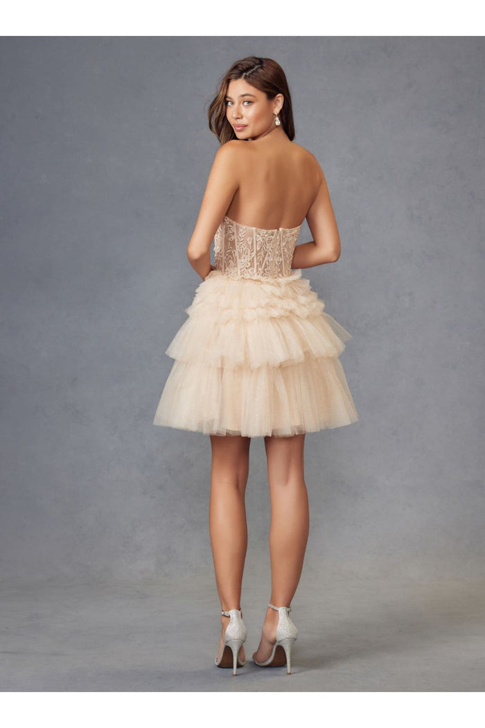 Short Strapless A-line Tiered Dress by Juliet JT918S
