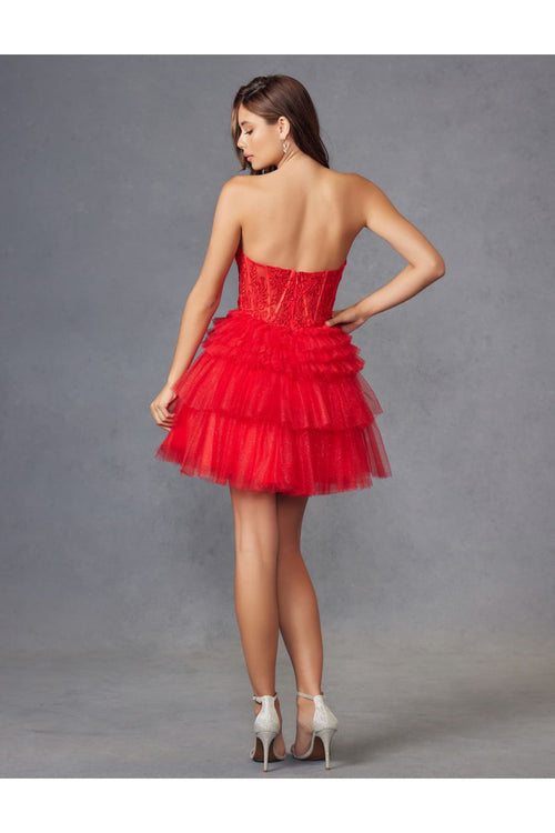 Short Strapless A-line Tiered Dress by Juliet JT918S