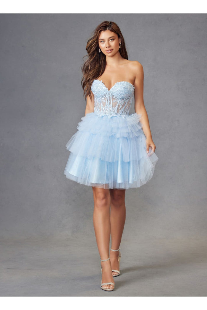 Short Strapless A-line Tiered Dress by Juliet JT918S