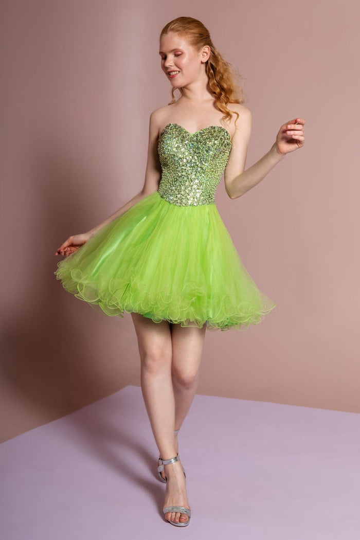 Short Strapless Jeweled Dress by Elizabeth KGS2034