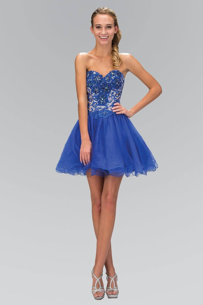 Short Strapless Lace Bodice Dress by Elizabeth KGS1110