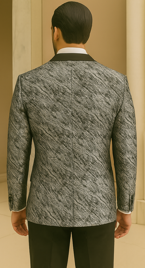 Silver Double Breasted Rough Streak Pattern Satin Peak Lapel Stacy Adams Men's Jacket