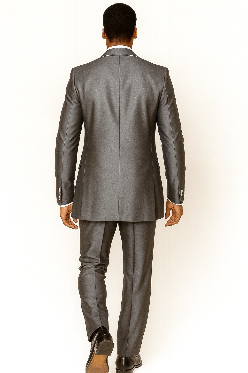 "Sharkskin Slim Fit Tuxedo Suit with Vest - Silver Grey, White Piping"