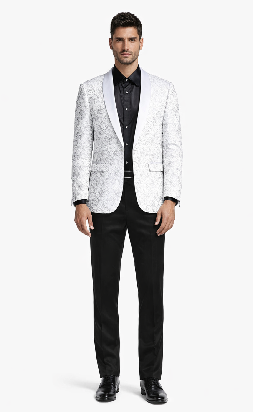 Silver Paisley Tuxedo Jacket with Shawl Lapel – Slim Fit
