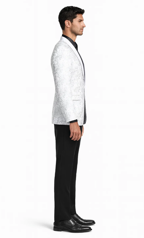 Silver Paisley Tuxedo Jacket with Shawl Lapel – Slim Fit