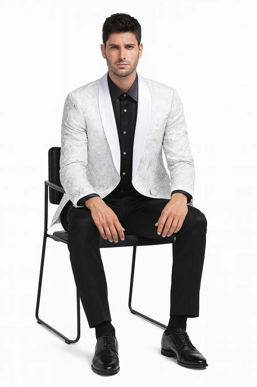 Silver Paisley Tuxedo Jacket with Shawl Lapel – Slim Fit