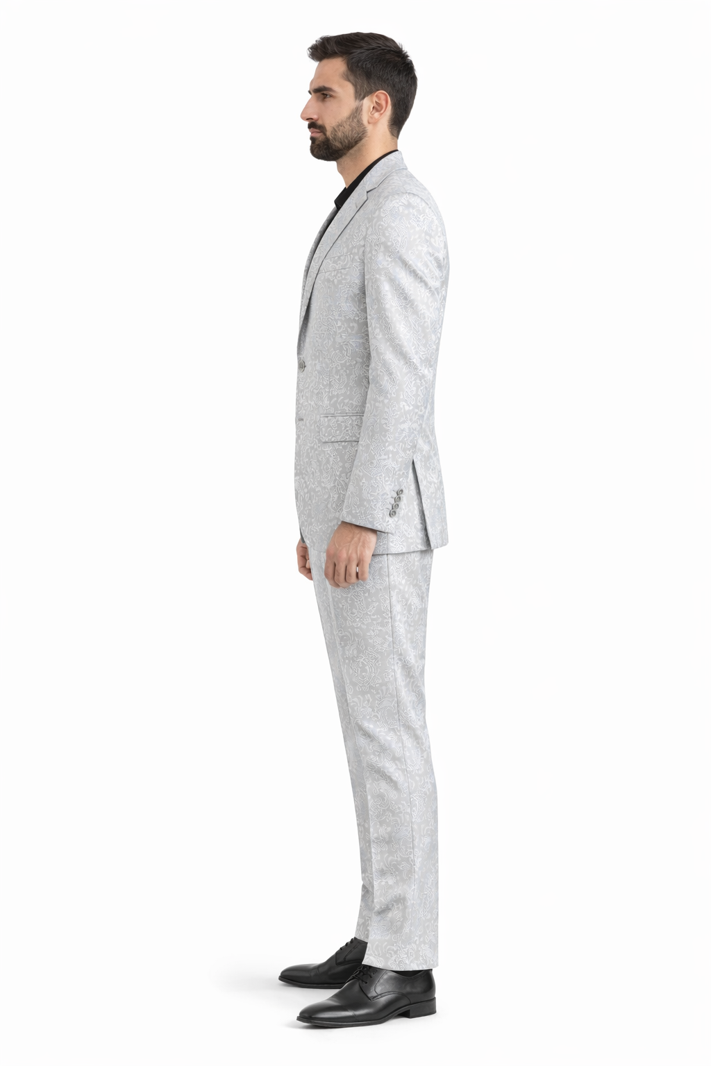 Silver Prom Suit - Platinum Color With Stage Suit MEN'S SLIM FIT SHINY PAISLEY PROM & WEDDING SUIT IN SILVER GREY