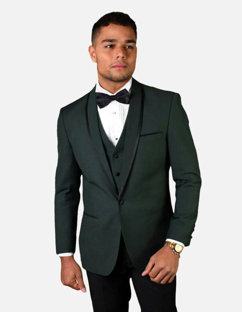 Statement Men's Hunter Green Vested with Fine Lapel 100% Wool Tuxedo - Men's Tuxedo USA – SuitUSA