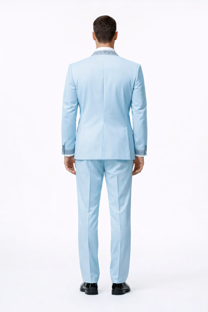 Sky Blue Prom Tuxedo - Perfect Wedding Suit Vested Rhinestone Lapelled by USA Men's Outlet