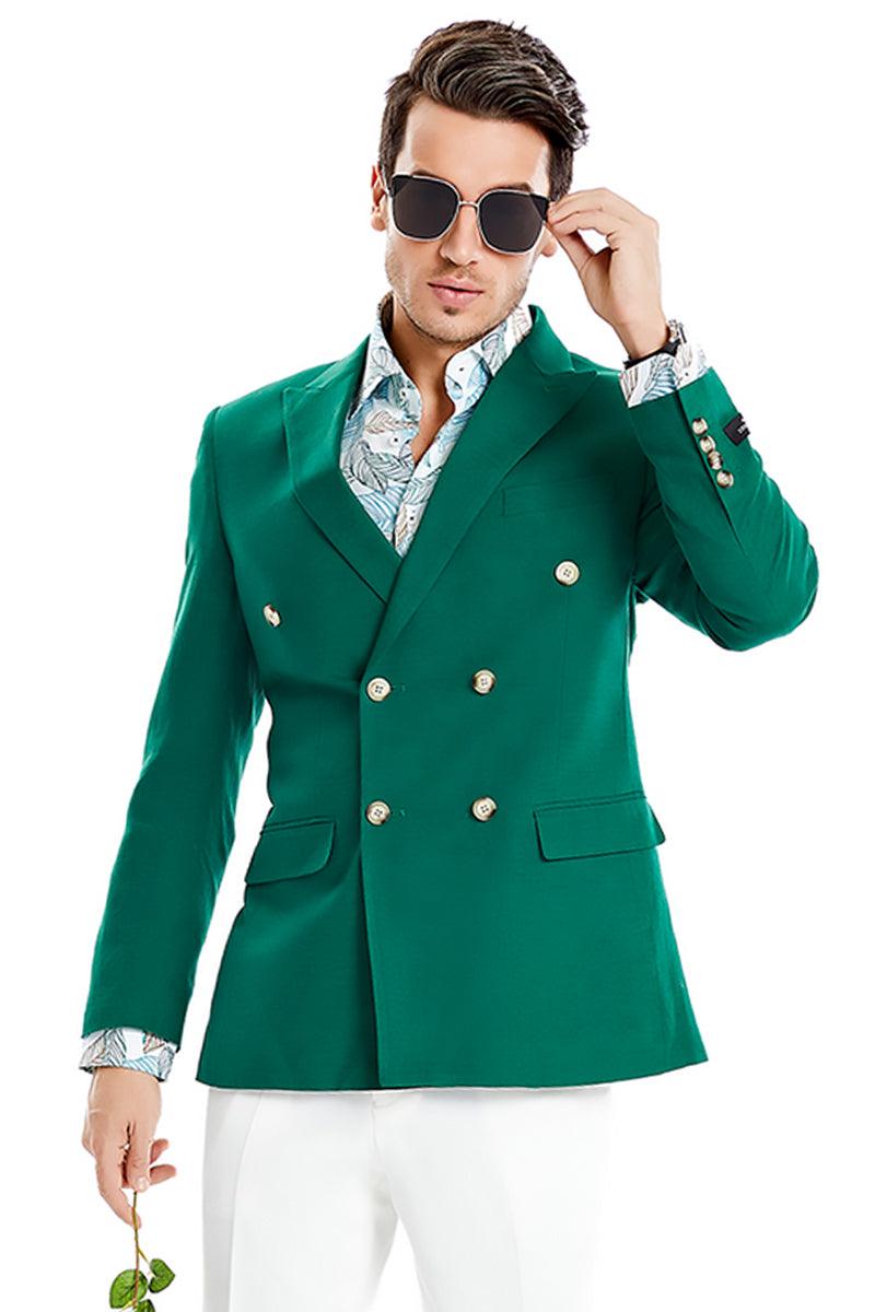 Sleek Hunter Green Tazio Blazer – Slim Fit Double Breasted Summer Jacket - Elegant Mensattire – SuitUSA