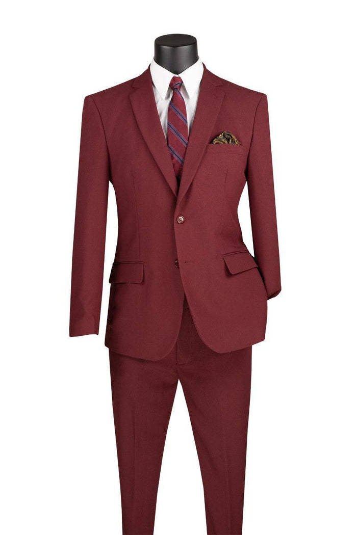 Slim Fit 2 Piece Suit Color Burgundy by Vinci