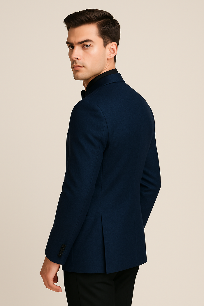 Mens Slim Fit Paisley Shawl Lapel Prom Dinner Jacket Tuxedo Blazer in Navy Blue by menstuxedousain