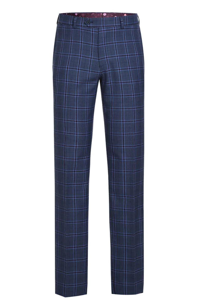 "Sophisticated Navy Blue Windowpane Plaid Two-Button Suit" by English Laundry - Elegant Mensattire