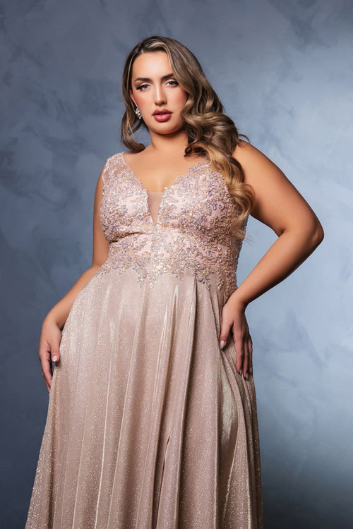 Special Occasion Dress High Slit Plunging V-Neck By May Queen MQ2137