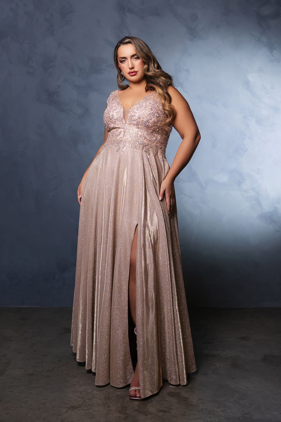 Special Occasion Dress High Slit Plunging V-Neck By May Queen MQ2137