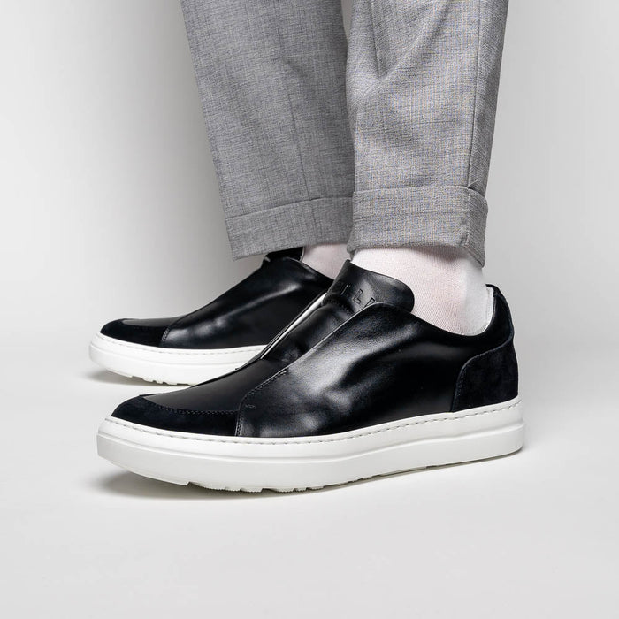 Zelli Spettacolare Calfskin & Suede Slip-On Sneakers in Black