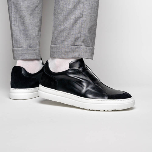 Zelli Spettacolare Calfskin & Suede Slip-On Sneakers in Black