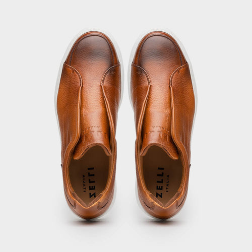 Zelli Spettacolare Pebble Grain Slip-On Sneaker in Cognac