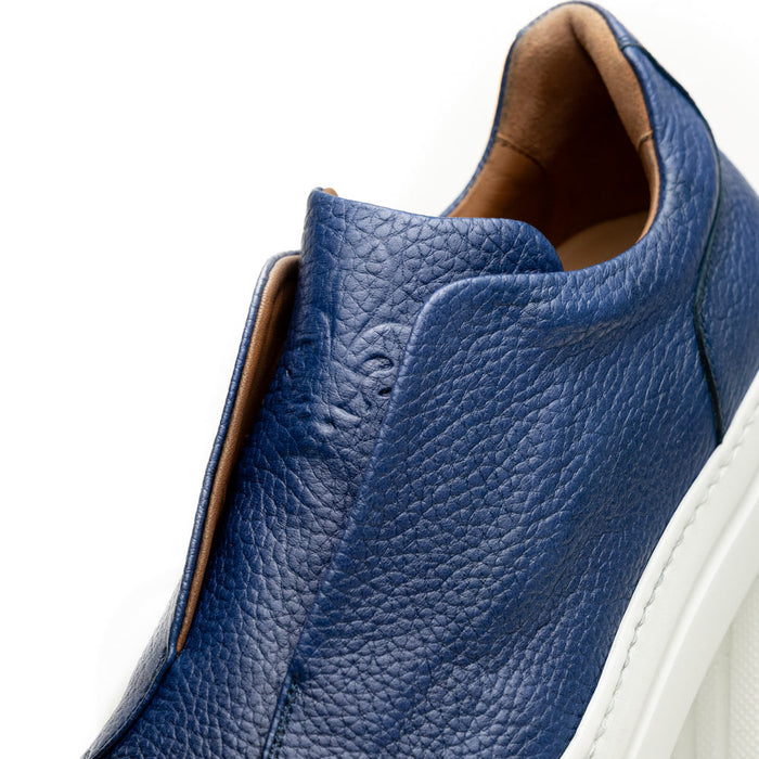 Zelli Spettacolare Pebble Grain Calfskin & Suede Slip-On Sneaker in Navy